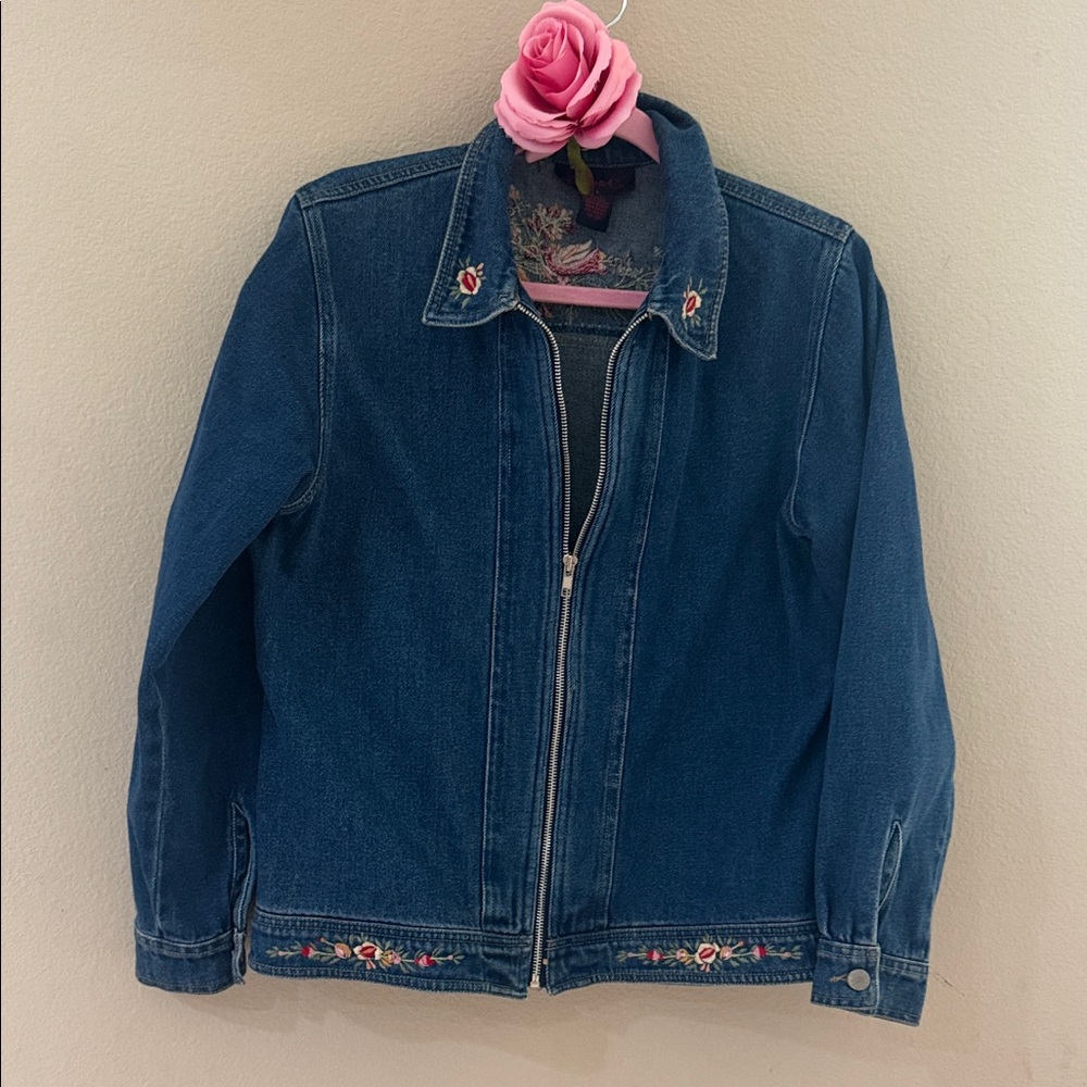 Denim&Co Blue Jacket with Floral Embroidery